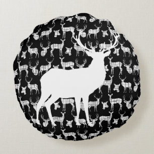 Black Deer With White Buck and Doe Round Pillow