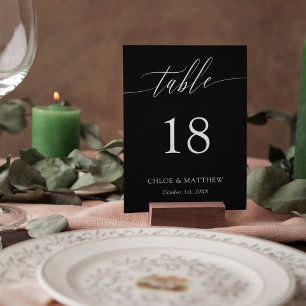 Black Delicate Calligraphy Names & Wedding Date Table Number