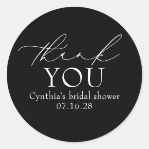 Black Delicate Elegant Script Modern Thank You Classic Round Sticker