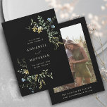 Black Delicate Wildflower Boho Wedding Photo Save The Date<br><div class="desc">This elegant wedding save the date card features hand-painted watercolor wildflowers in butter yellow,  sage green,  dusty green,  and light blue with a photo and more information on the back. For more advanced customisation of this design,  please click the BLUE DESIGN TOOL BUTTON above!  Matching items are also available.</div>
