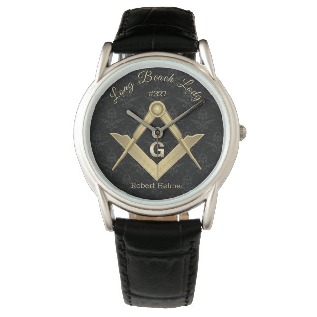 Black Demask Masonic Monogrammed Watch (Front)