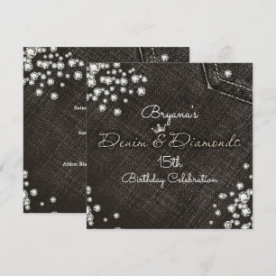 Black Denim & Diamonds Glam Crown Party Invitation