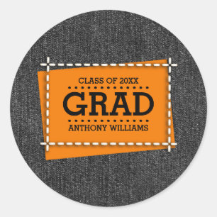 Black Denim Pattern Graduation Classic Round Sticker