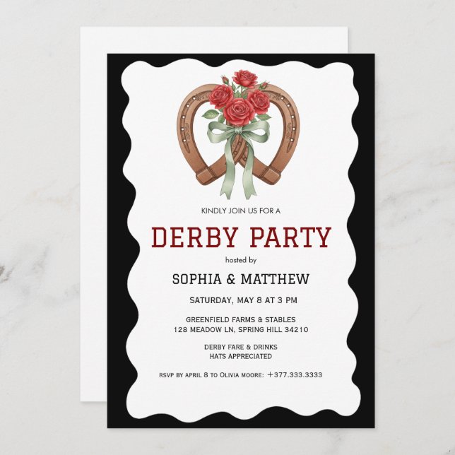 Black Derby Party Invitation Elegant Horseshoe (Front/Back)