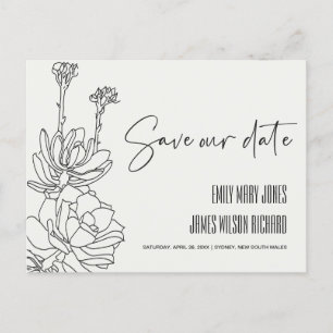 BLACK DESERT CACTI SUCCULENT SKETCH SAVE THE DATE ANNOUNCEMENT POSTCARD