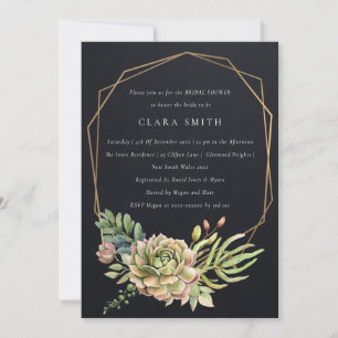 BLACK DESERT SUCCULENT CACTI FOLIAGE BRIDAL SHOWER INVITATION