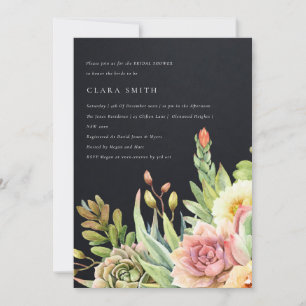 BLACK DESERT SUCCULENT CACTI FOLIAGE BRIDAL SHOWER INVITATION