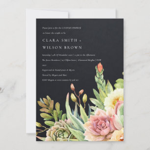 BLACK DESERT SUCCULENT CACTI FOLIAGE COUPLE SHOWER INVITATION