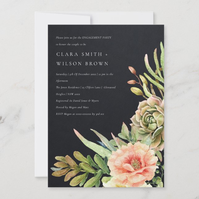 BLACK DESERT SUCCULENT CACTI FOLIAGE ENGAGEMENT INVITATION (Front)