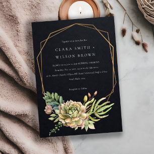 BLACK DESERT SUCCULENT CACTI FOLIAGE FRAME WEDDING INVITATION