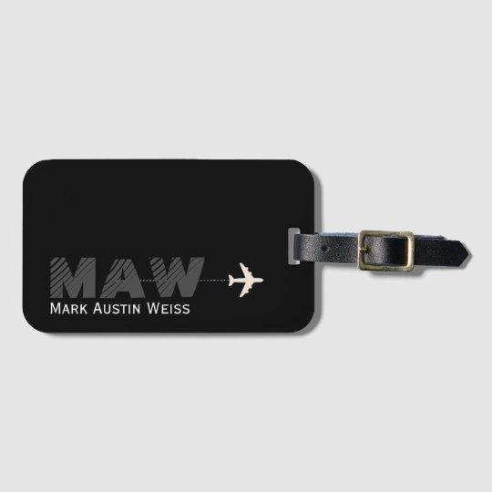 black design with traveller name/initials luggage tag