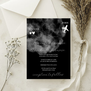 Black Destination plane flight abroad wedding Invitation