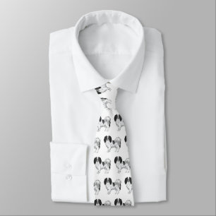 Black Detailed Phalène Dog Pattern Cute Dog Lover Tie