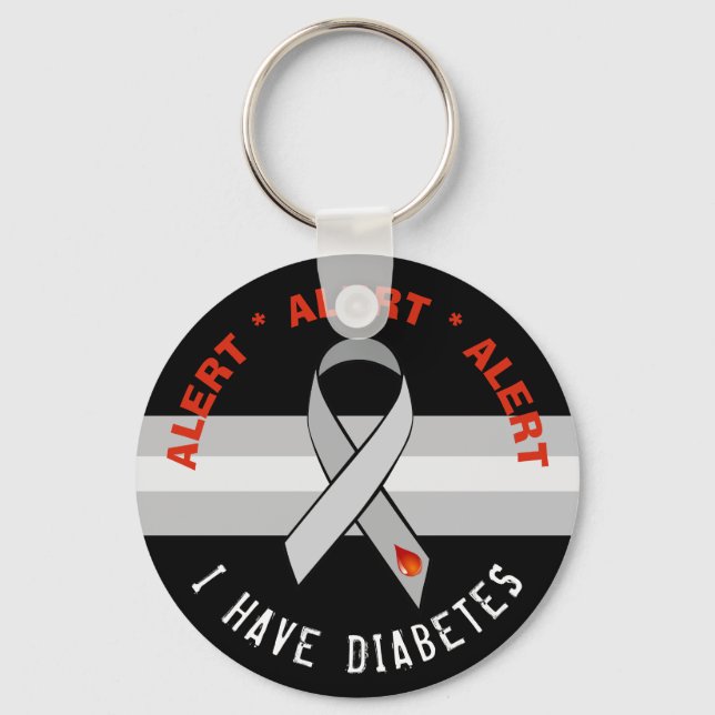 Black Diabetes Alert Key Chain Awareness Ribbon (Front)