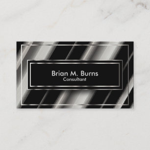 Black Diagonal Abstract & Metallic Silver Business Card