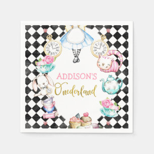 Black diamond Alice in onederland 1st birthday Nap Napkin