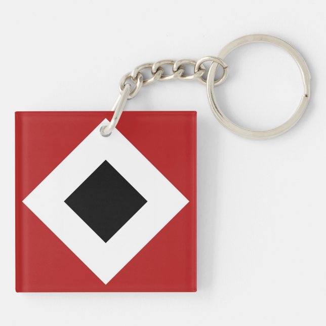 Black Diamond, Bold White Border on Red Key Ring (Back)