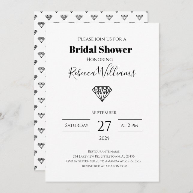 Black Diamond Bridal Shower Invitation (Front/Back)