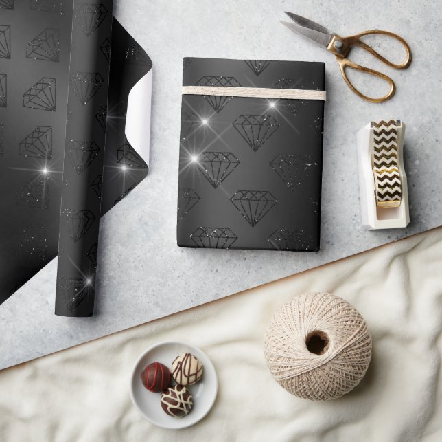 Black Diamond Elegant Sparkle Wedding Engagement Wrapping Paper (Crafts)