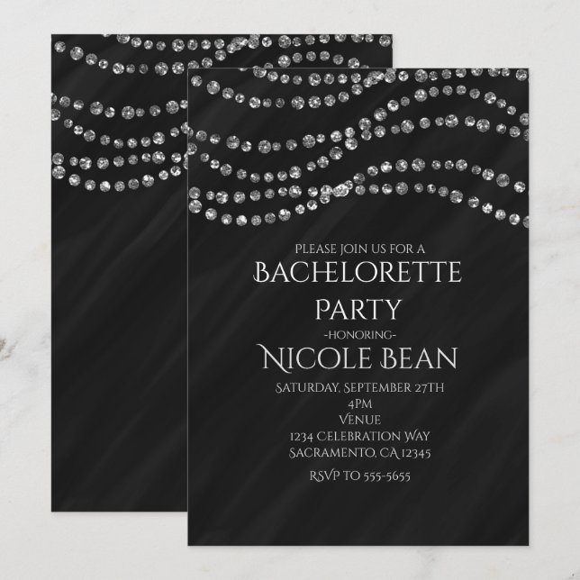 Black & Diamond Glamour Bling Party Invitations (Front/Back)