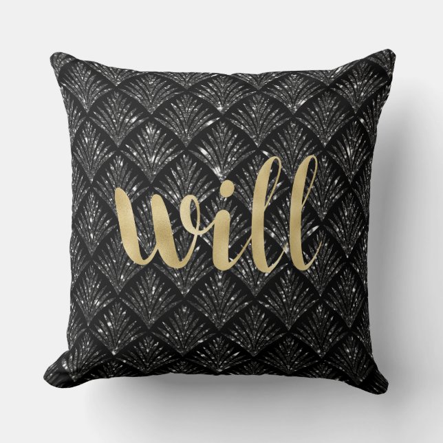 Black Diamond Gold Letter Pillow.. Will Cushion (Front)