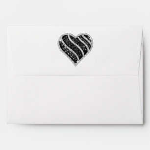 Black Diamond Heart Faux Black Glitter Envelope