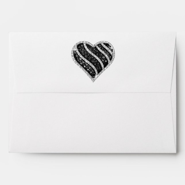 Black Diamond Heart Faux Black Glitter Envelope (Back (Top Flap))