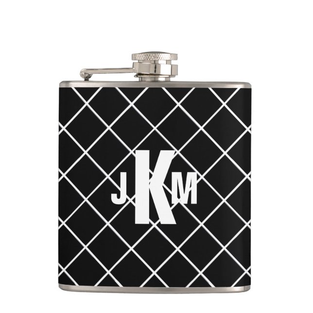 Black Diamond Monogrammed Men's Hip Flask (Front)