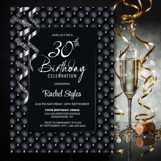 Black Diamond Pattern 30th Birthday Party Invitation (Creator Uploaded)