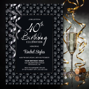 Black Diamond Pattern 40th Birthday Party Invitation