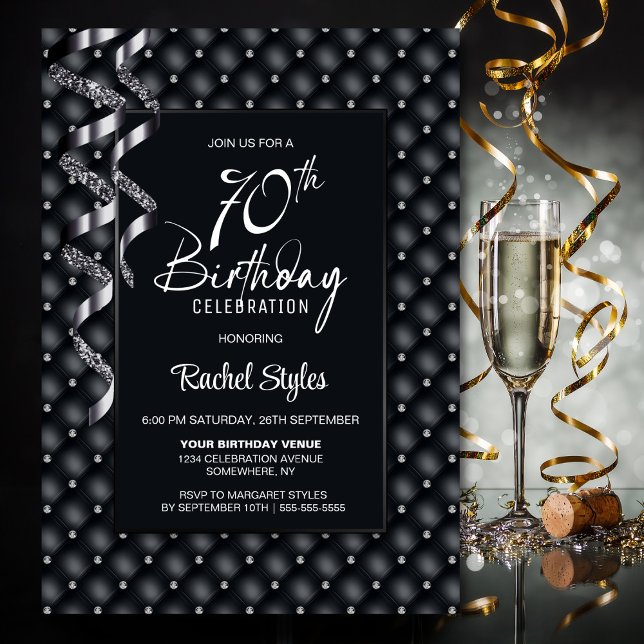 Black Diamond Pattern 70th Birthday Party Invitation (Creator Uploaded)