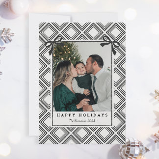 Black Diamond Pattern Holiday Card with Photo