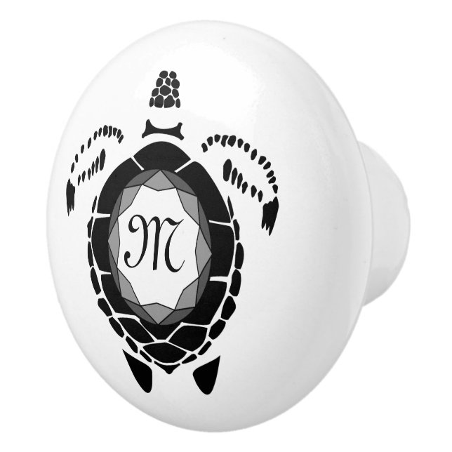 Black Diamond Sea Turtle Silhouette Monogram Ceramic Knob (Right)