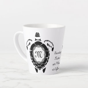 Black Diamond Sea Turtle Silhouette Monogram Latte Mug