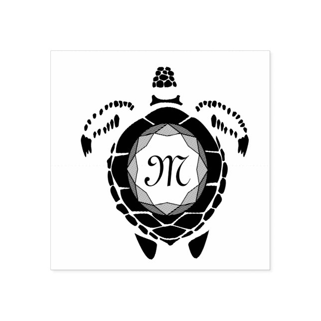Black Diamond Sea Turtle Silhouette Monogram Rubber Stamp (Imprint)
