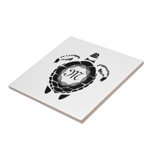 Black Diamond Sea Turtle Silhouette Monogram Tile