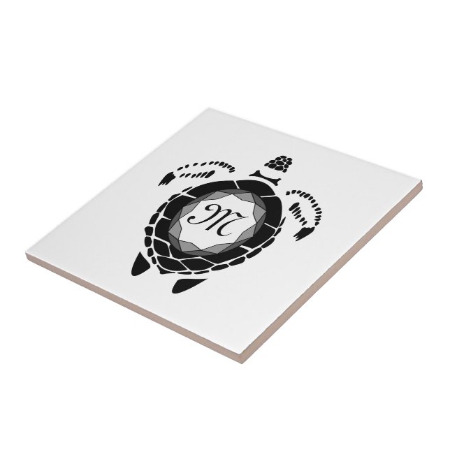 Black Diamond Sea Turtle Silhouette Monogram Tile (Side)