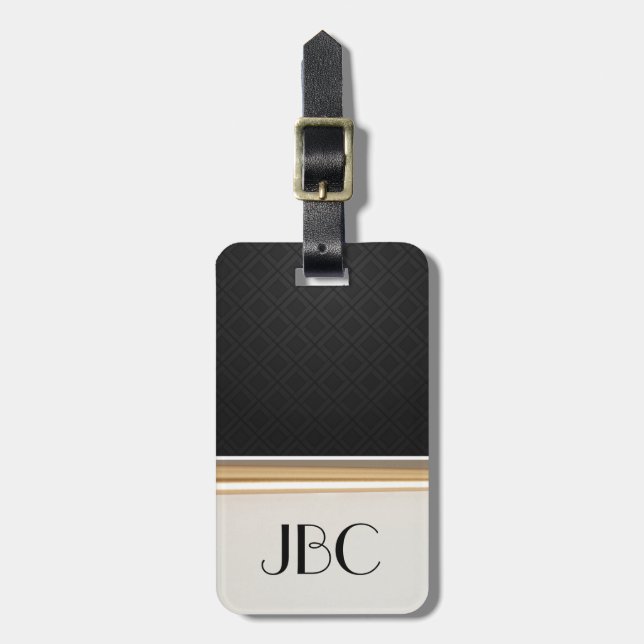 Black Diamond Tile Banded Monogram Luggage Tag (Front Vertical)