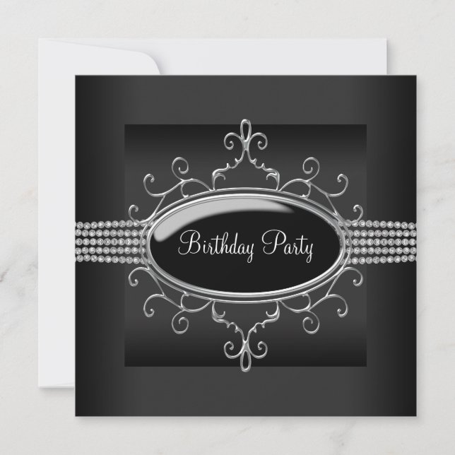 Black Diamond Womans Black Birthday Party Invitation (Front)