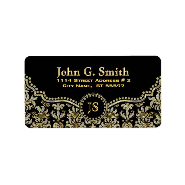 Black Diamonds & Gold Floral Damasks Label (Front)