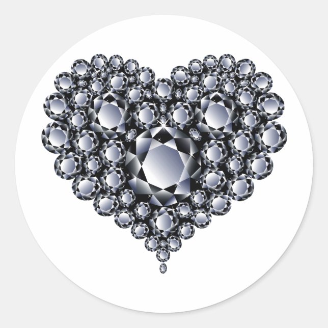 Black Diamonds Heart Gems Classic Round Sticker (Front)