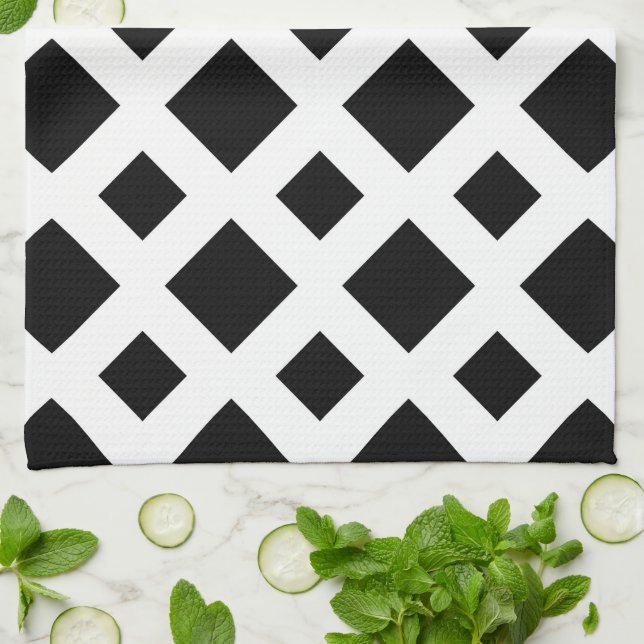 Black Diamonds on White Tea Towel (Folded)