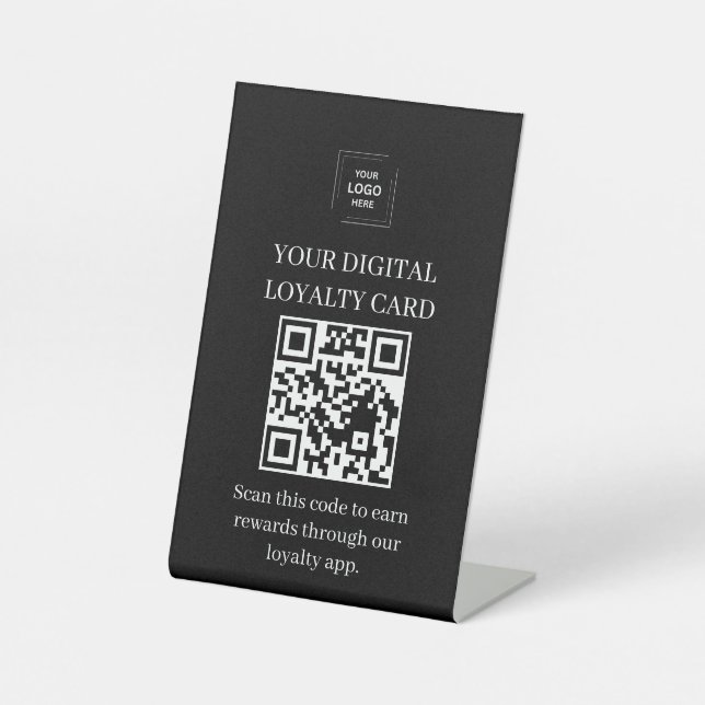 Black Digital Loyalty Reward QR Code Pedestal Sign (Front)