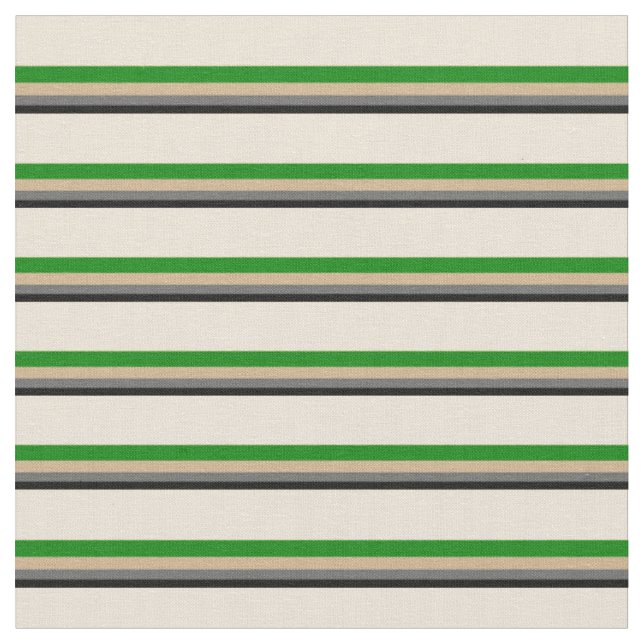 Black, Dim Grey, Tan, Green, and Bisque Lines Fabric (Close Up)