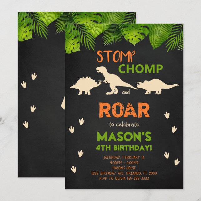 Black Dinosaur Birthday Invite (Front/Back)