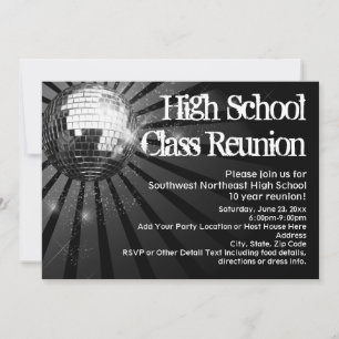 Black Disco Ball Class Reunion Invitations