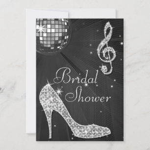 Black Disco Ball & Sparkle Heels Bridal Shower Invitation