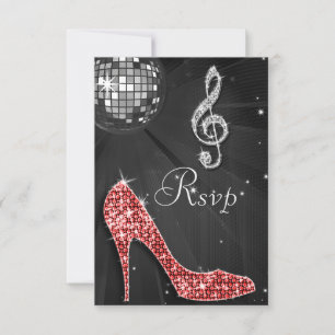Black Disco Ball Sparkle Heels RSVP Card