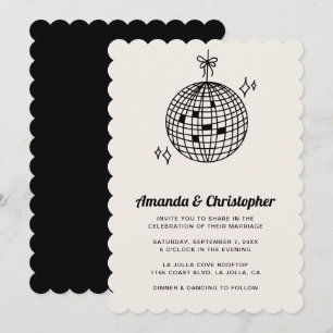 Black Disco Ball Wedding Invitation Scalloped