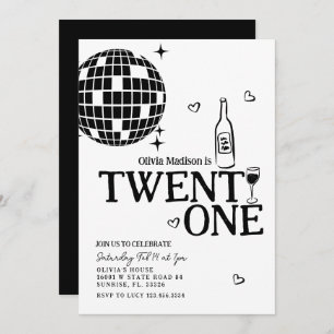 Black Disco Ball Wine 21st Birthday Party Invitation